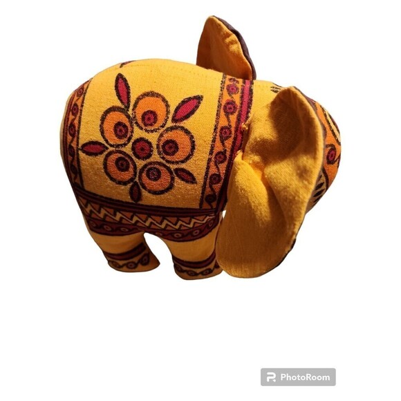Elephant Stuff Toy With Block Print Yellow - Picture 8 of 9